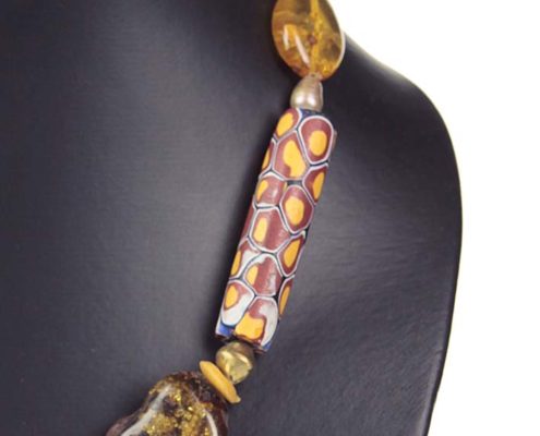 Collier ambre - millefiori - perles, ... C755 B