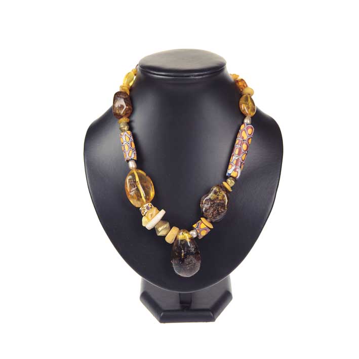 Collier ambre - millefiori - perles, ... C755 B