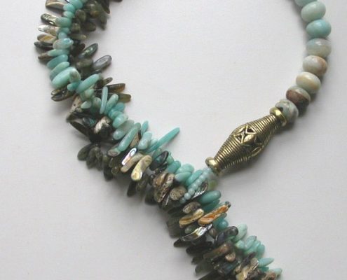 Collier alliant amazonite, labadorite, nacre d'abalone