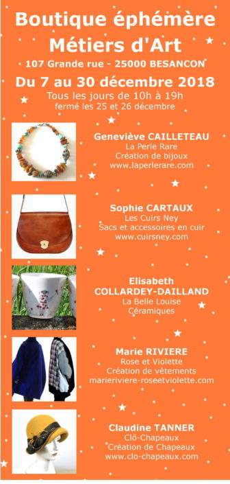 Boutique éphémère à Besançon du 7 au 30 décembre 2018 Boutique éphémère à Besançon du 7 au 30 décembre 2018