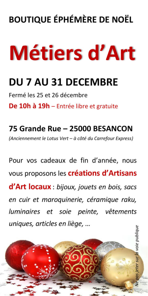 Boutique éphémère à Besançon du 7 au 31 décembre